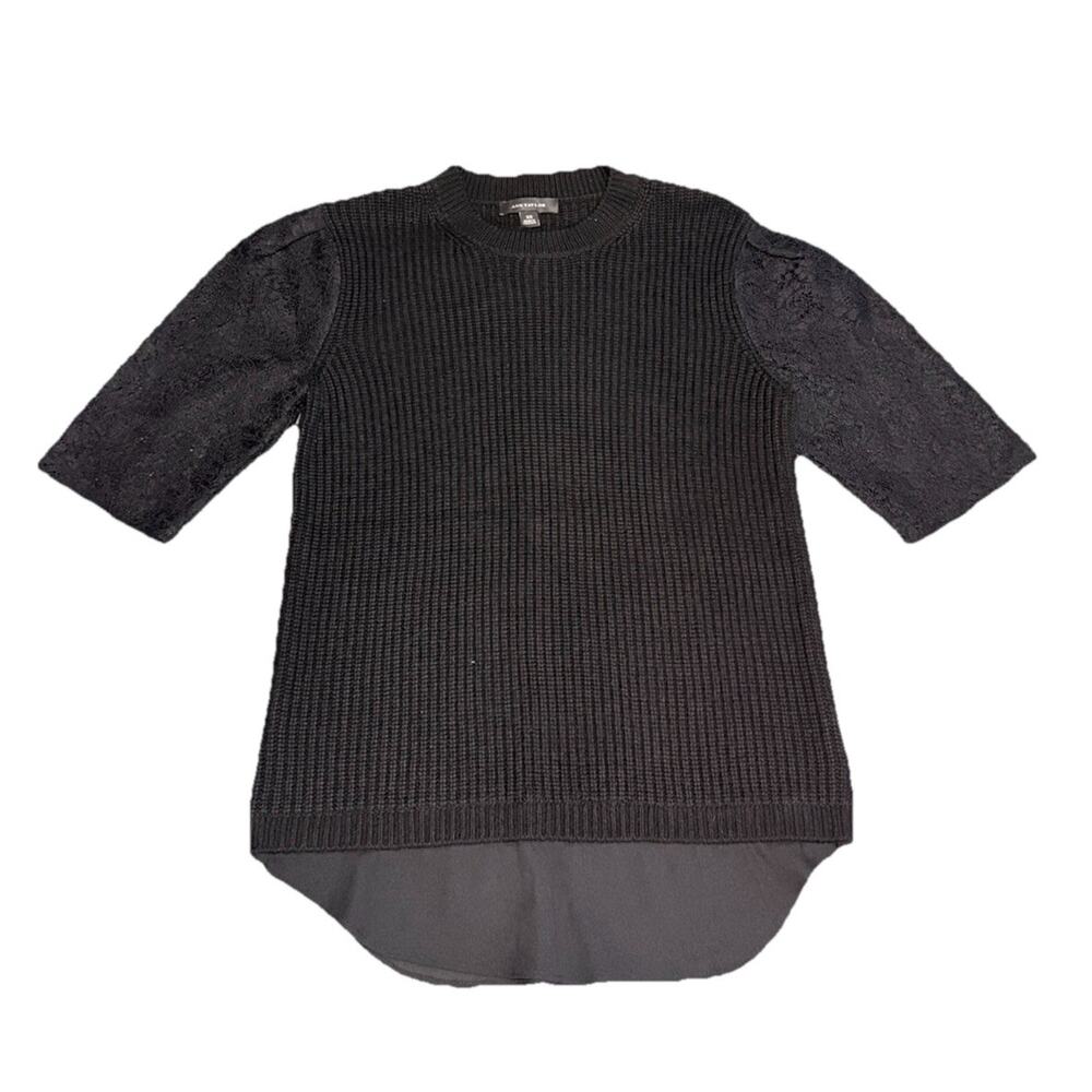 Ann Taylor Short Laced Short Sleeve Sweater Black Size XS
